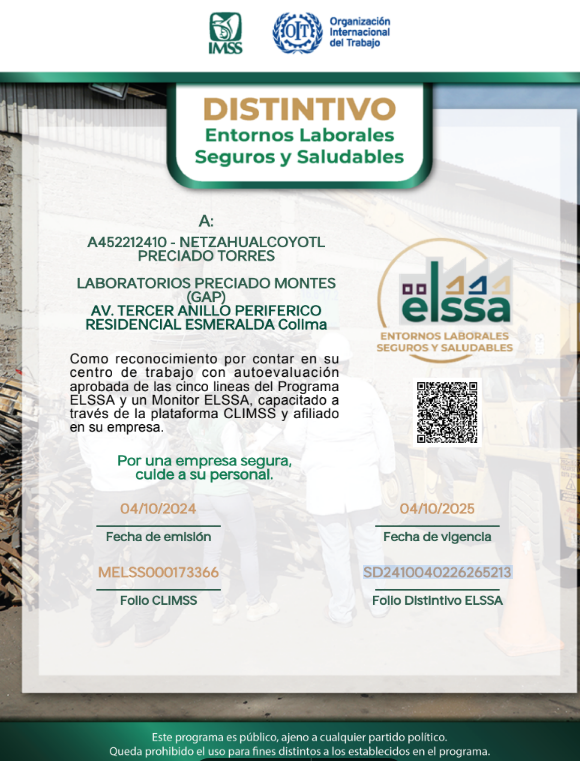 DISTINTIVO ENTORNOS LABORALES SEGUROS Y SALUDABLES 